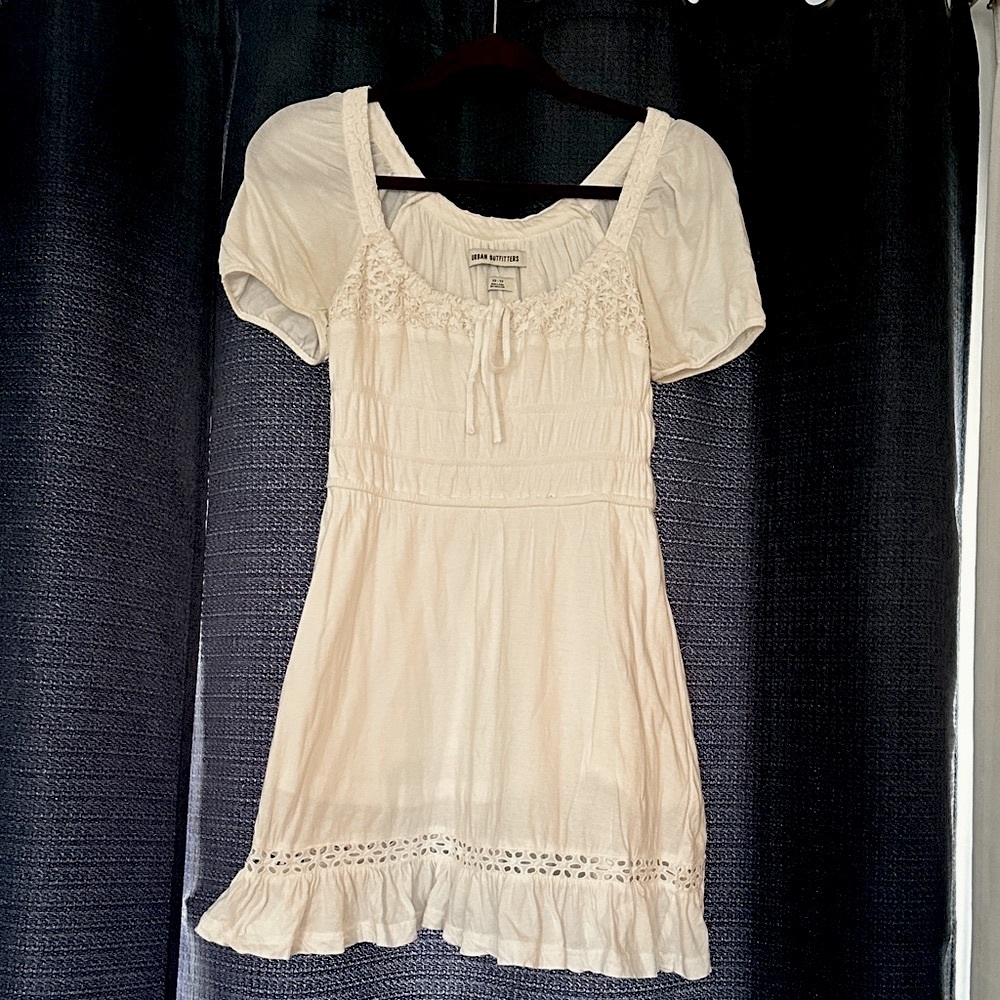 White Short Sleeve Dress with Lace Detail